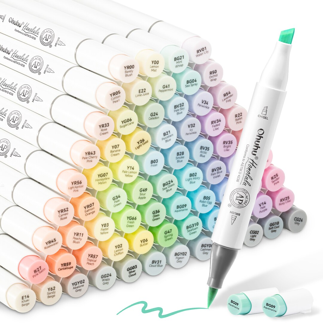 Ohuhu Honolulu 48/96 Pastel Colors Markers Alcohol Based - Brush & Chisel Dual Tips - Sweetness & Blossoming Color Sets